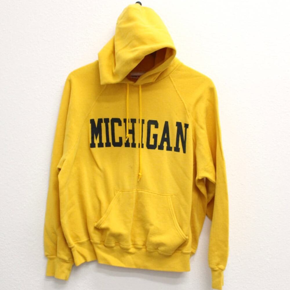 Vintage 80s Michigan Wolverines University Yellow Hoodie Large